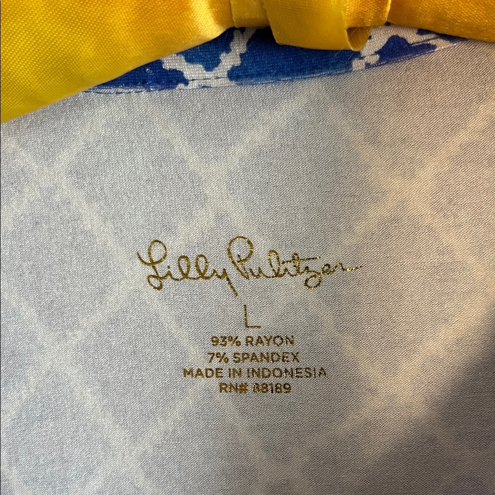 Lilly Pulitzer Blue and White Diamond‎ Trellis Resortwear Rayon Dress L - Picture 2 of 8